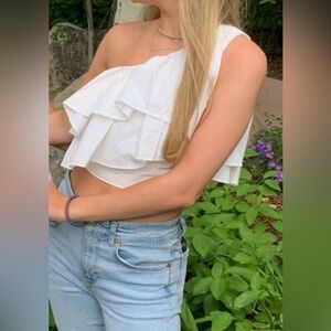 Zara White Ruffled Women's Blouse